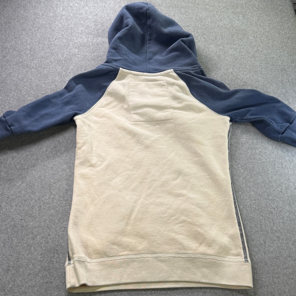 Hollister California CA Logo Hoodie Women’s Small Cream Blue Two-Tone Fleece Y2K - Picture 6 of 9